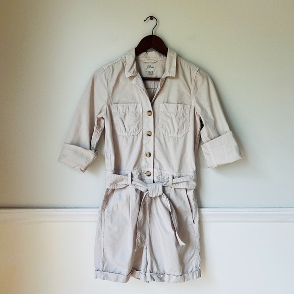 JCrew Foundry Chino Short Coveralls Romper Jumpsuit in Stone - Size 00 - Picture 8 of 8